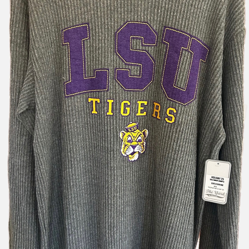 Colosseum Gray Long Sleeve Tee with Purple and Yellow Accents